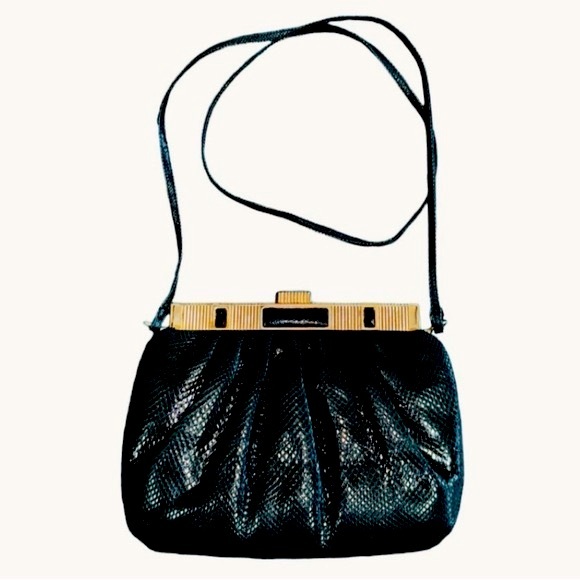JUDITH LEIBER BLACK SNAKESKIN‎  BLACK ONYX  MINI BAG Vtg 80s - Picture 1 of 14